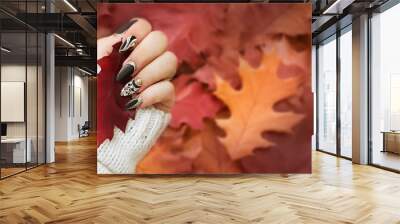 Fashion autumn nail art. Autumn background. Fashion background. Wall mural