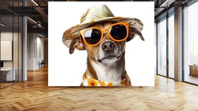 funny dog with sunglasses and hat on transparent background Wall mural