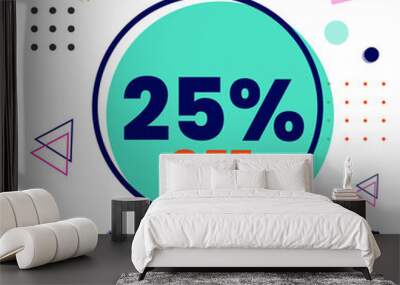 25% off - memphis style discount tag with colorful geometric shapes and white background Wall mural