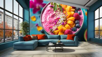 close up of a bowl of fruit and yoghurt Wall mural