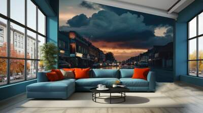 A cloudy evening on the street sunset Wall mural