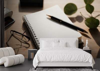 flat lay blank white notebook mockup Wall mural