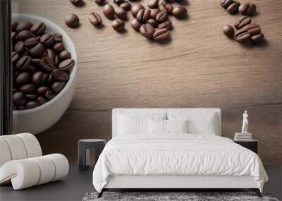 Flat-lay Coffee bean roasted over a wooden table with a copy space Wall mural