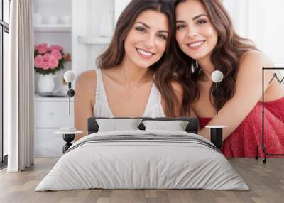 Happy two women at home Wall mural