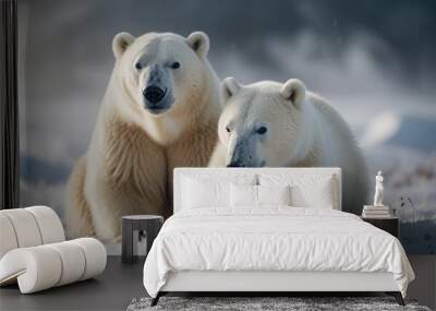 polar bear family on a blurry natural background Wall mural