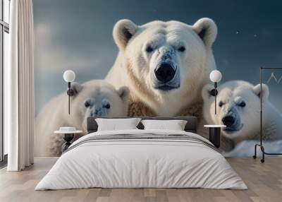 polar bear family on a blurry natural background Wall mural