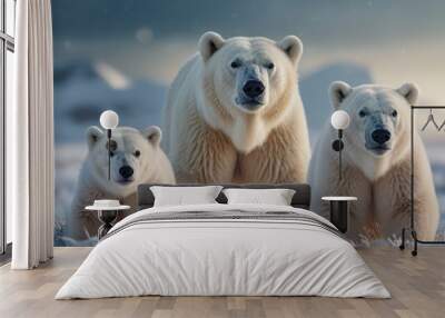 polar bear family on a blurry natural background Wall mural