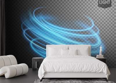 Abstract blue wavy line of light with a transparent background, isolated and easy to edit Wall mural