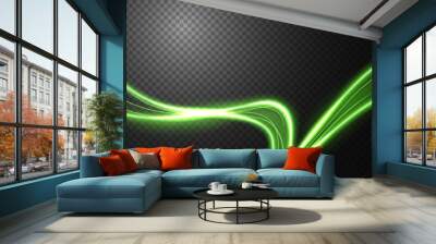 Abstract light speed motion effect, green light trail. Vector Illustration Wall mural