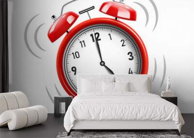 Realistic red alarm clock ringing, isolated on white background. Vector Illustration Wall mural