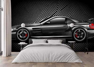 A sleek, stylized black sports car with a carbon fiber design and red brake calipers. Wall mural