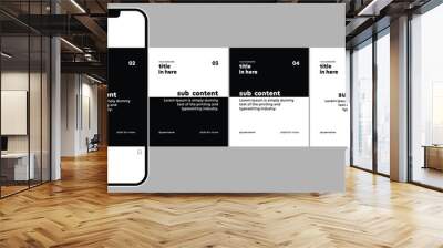 Microblog or carousel post template design for social media. Six page in portrait frame, modern simple minimalist style with black and white color theme. Wall mural