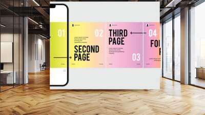 Microblog or carousel post template design for social media. Six page in portrait frame, seamless, minimalist style with gradient colors theme. Wall mural