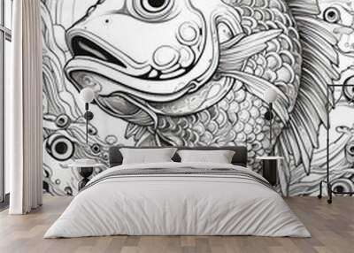 coloring book Drugged up fish in style modern anime 27 Wall mural