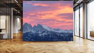 Dolomites mountain panorama in winter snow covered mountains Wall mural