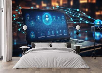 Cyber security and futuristic technology concept 
with technology icons and padlock,with artificial intelligence system or AI Wall mural