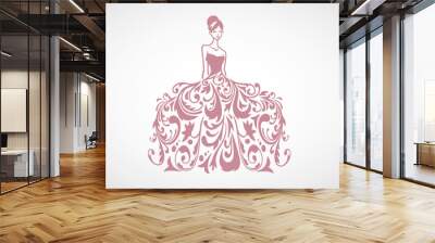 Bridal Wear Boutique Wedding Gown Sexy Dress Fashion Logo Design Vector Illustration Template Wall mural