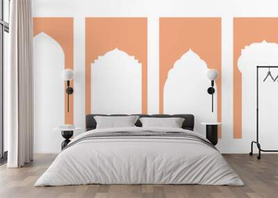 Aesthetic Collection of Oriental Style Windows and Arches in Modern Boho Colors. Minimalistic Design Elements Create a Distinct Visual Appeal. Social media vertical template Wall mural