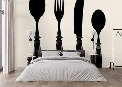 Vintage Cutlery Silhouettes Wall mural