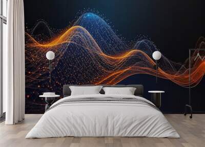 Big data visualization with mix orange and dark blue color in wave form. Ai generative and copy space. Wall mural