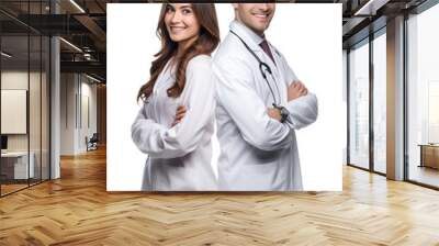 Male And Female Doctor Team Back to Back Isolated on Transparent Background
 Wall mural