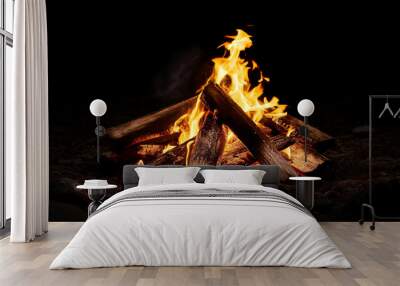 Camp fire isolated on black Wall mural