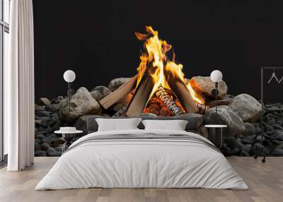 Campfire isolated on black Wall mural