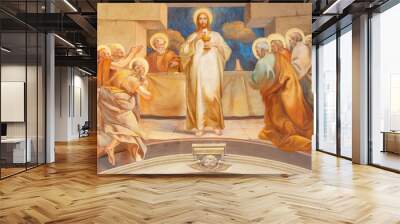 COMO, ITALY - MAY 9, 2015: The fresco of Last Supper in church Chiesa di San Andrea Apostolo (Brunate) of by Mario Albertella (1934). Wall mural