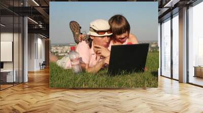 daughter mother and notebook Wall mural