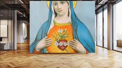 The Heart of Virgin Mary. Typical catholic image Wall mural