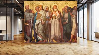 TURIN, ITALY - MARCH 15, 2017: The symbolic fresco of Twelve apostles  in church Chiesa di San Dalmazzo by Enrico Reffo (1914). Wall mural