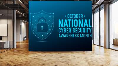 National cyber security awareness month is observed every year in october. Low poly style design. Cyber security banner vector isolated on geometric background. Wall mural