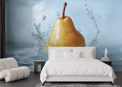 A Pear Splashing into Water, Creating a Crown of Splashes Wall mural