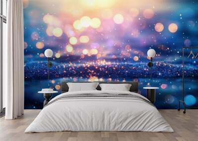 Blue and Gold Glitter Background with Bokeh Lights Wall mural