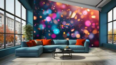 Blurred Background with Confetti and Bokeh Lights Wall mural