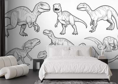 Cute Dinosaurs line art for coloring book page. Dinosaurs coloring book line art design vector illustration. Wall mural