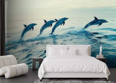 Four Dolphins Leaping in the Ocean Wall mural