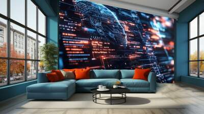 Futuristic Digital Interface with a Blue and Orange Globe Wall mural