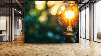 Glowing Light Bulb with Bokeh Background Wall mural