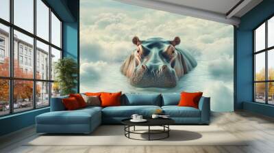 Hippopotamus Emerging From a Sea of Clouds Wall mural