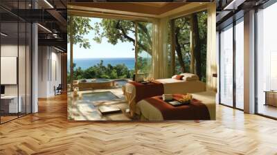 Luxurious Spa Room with Ocean View and Tranquil Pool Wall mural