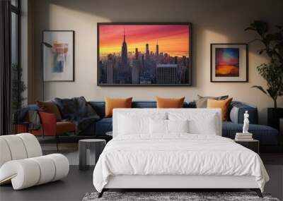 Modern Living Room with City Skyline Artwork Wall mural