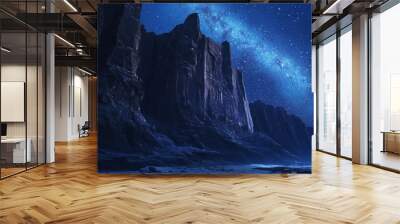 Rugged Cliffs Under a Starry Night Sky Wall mural