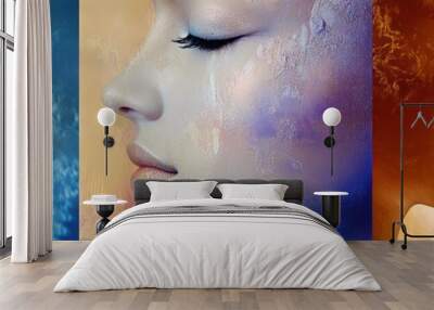 Three Profile Portraits with Abstract Paint Textures Wall mural