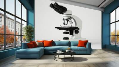 White Microscope with Binocular Eyepieces and Black Base Wall mural