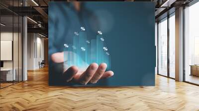 Business strategy concept. Businessman Investor, or Trader analyzing sales data and economic bar graph chart with percentage symbols for stock investments, business growth profit. Digital marketin Wall mural