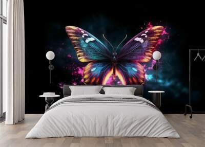 Beautiful Butterfly with Glowing Effect on Dark Background Wall mural