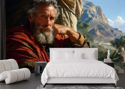 Biblical Illustration of King Saul Sitting in a Tent Wall mural