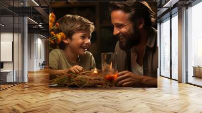 Father and Son Smiling and Enjoying the Moment Together Wall mural