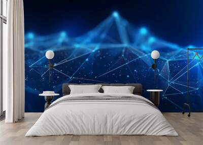 Science and Technology Background with Blue Wireframe Wall mural